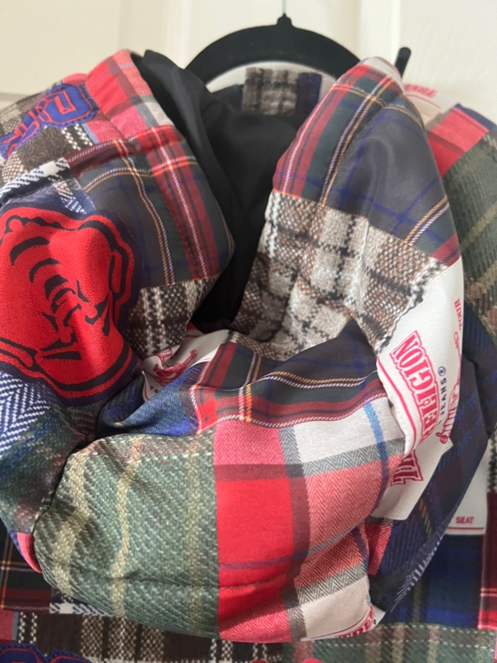 True Religion Plaid Patchwork Puffer Jacket Serape Print Size M - Picture 5 of 8